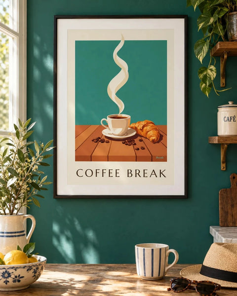 Coffee posters: collection poster framed in a home interior