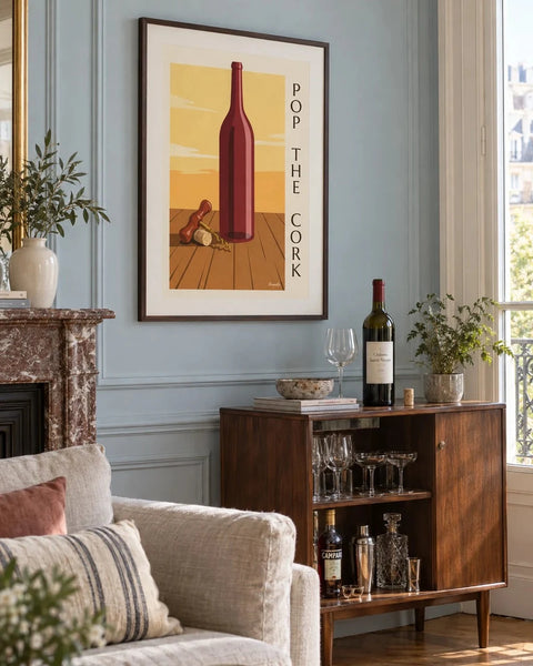 Wine posters: collection poster framed in a home interior
