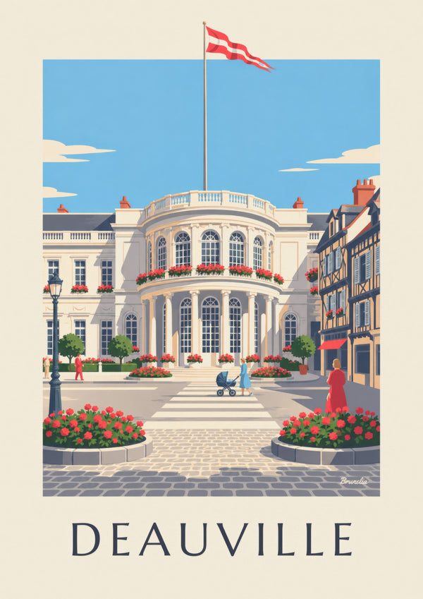Affiche Deauville casino blanc et géraniums