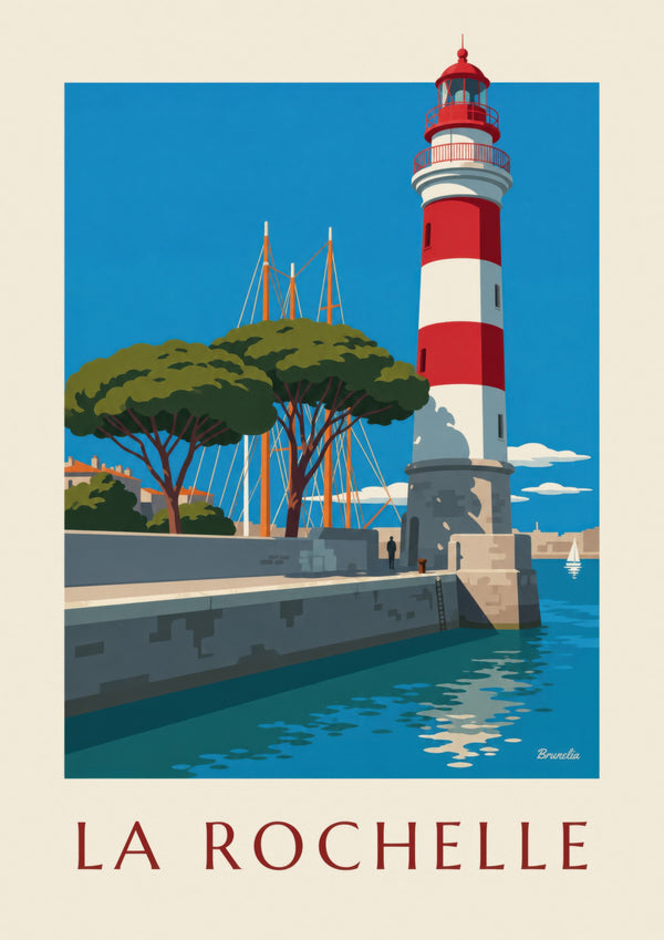 Affiche van de rood-witte vuurtoren van Le Gabut