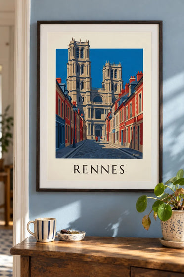 Poster van Rennes, de kathedraal Saint-Pierre en haar torens : ingelijst aan de muur