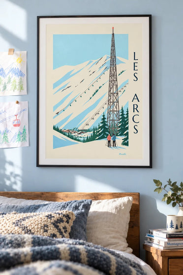 Poster Les Arcs, Arc 1600 en zijn pistes : ingelijst aan de muur