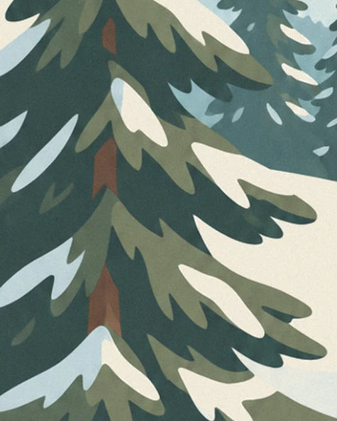 The snow-laden fir branch with deep green needles and a brown trunk