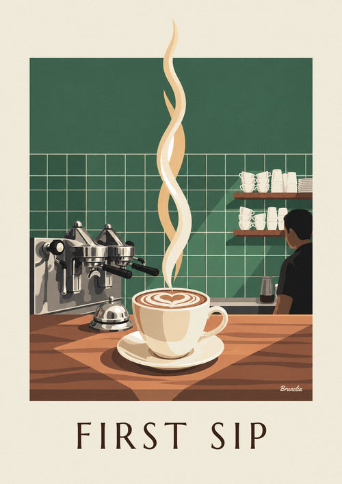 Poster cappuccino met schuimhart op een koffiebar: de hele poster