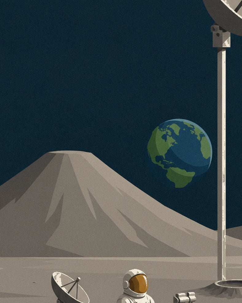 Lunar rover among Moon craters poster: close-up detail