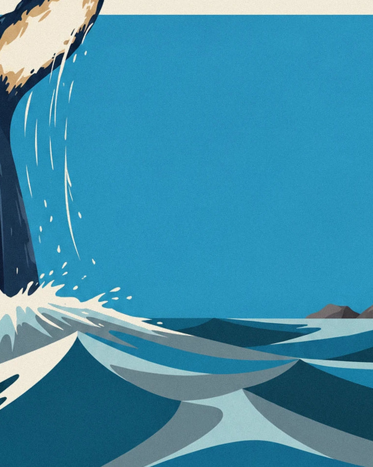 Poster bultrug die in de oceaan duikt, staart omhoog: detail in close-up