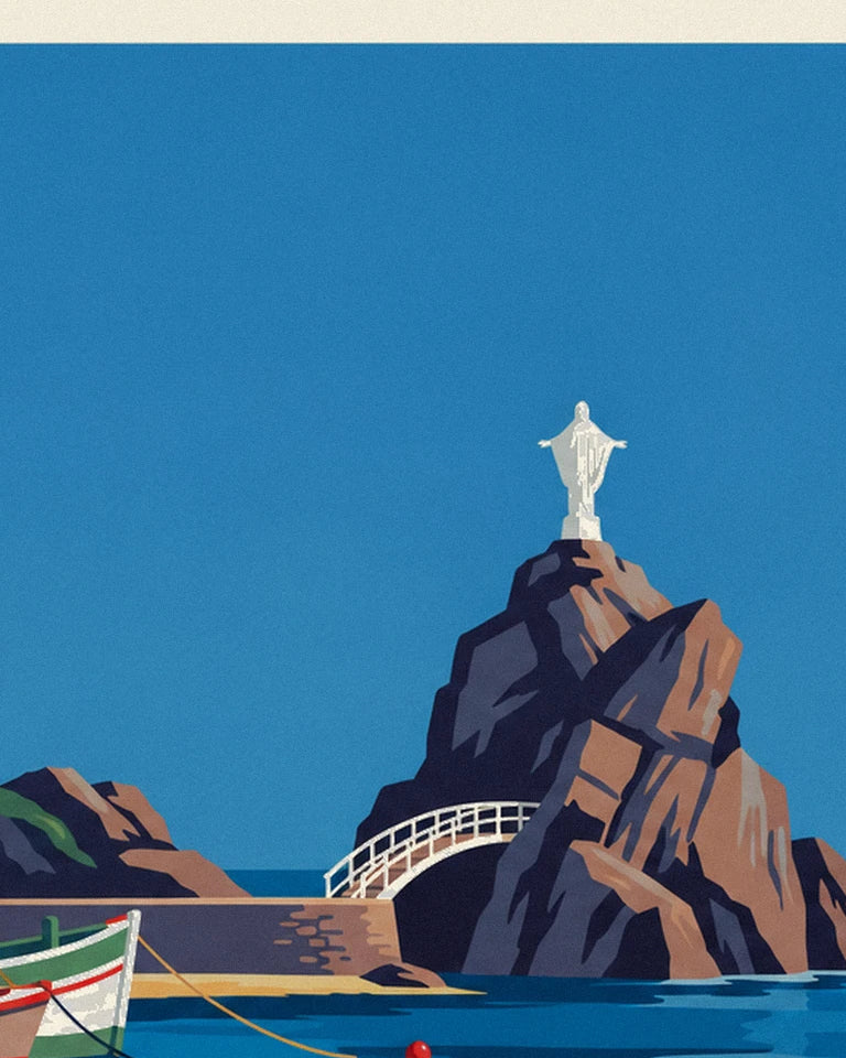 Poster vissershaven van Biarritz en Rocher de la Vierge: detail in close-up