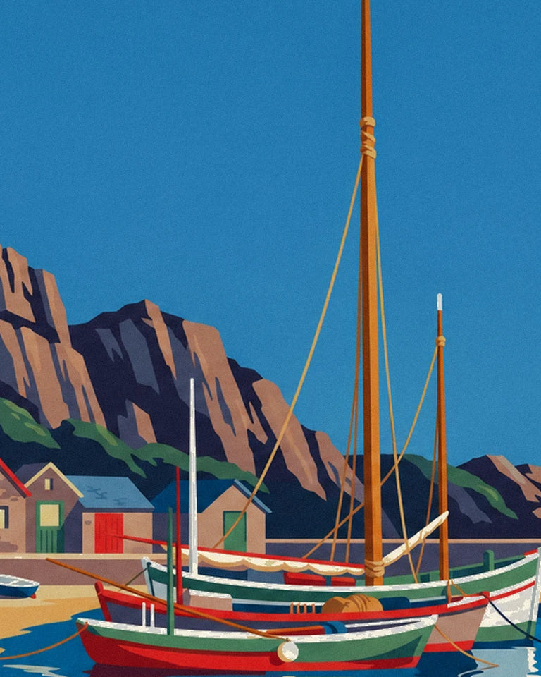 Poster vissershaven van Biarritz en Rocher de la Vierge: detail in close-up
