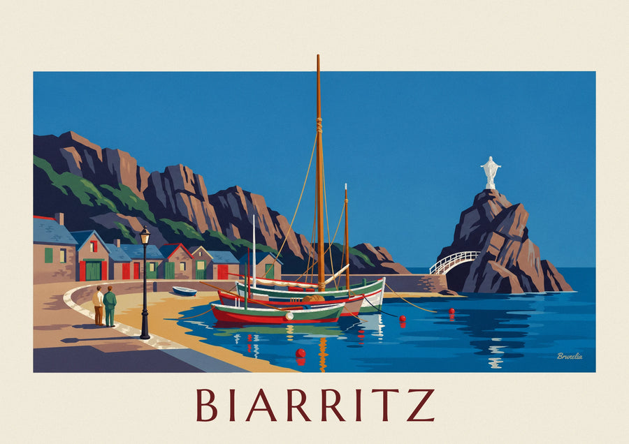 Poster vissershaven van Biarritz en Rocher de la Vierge