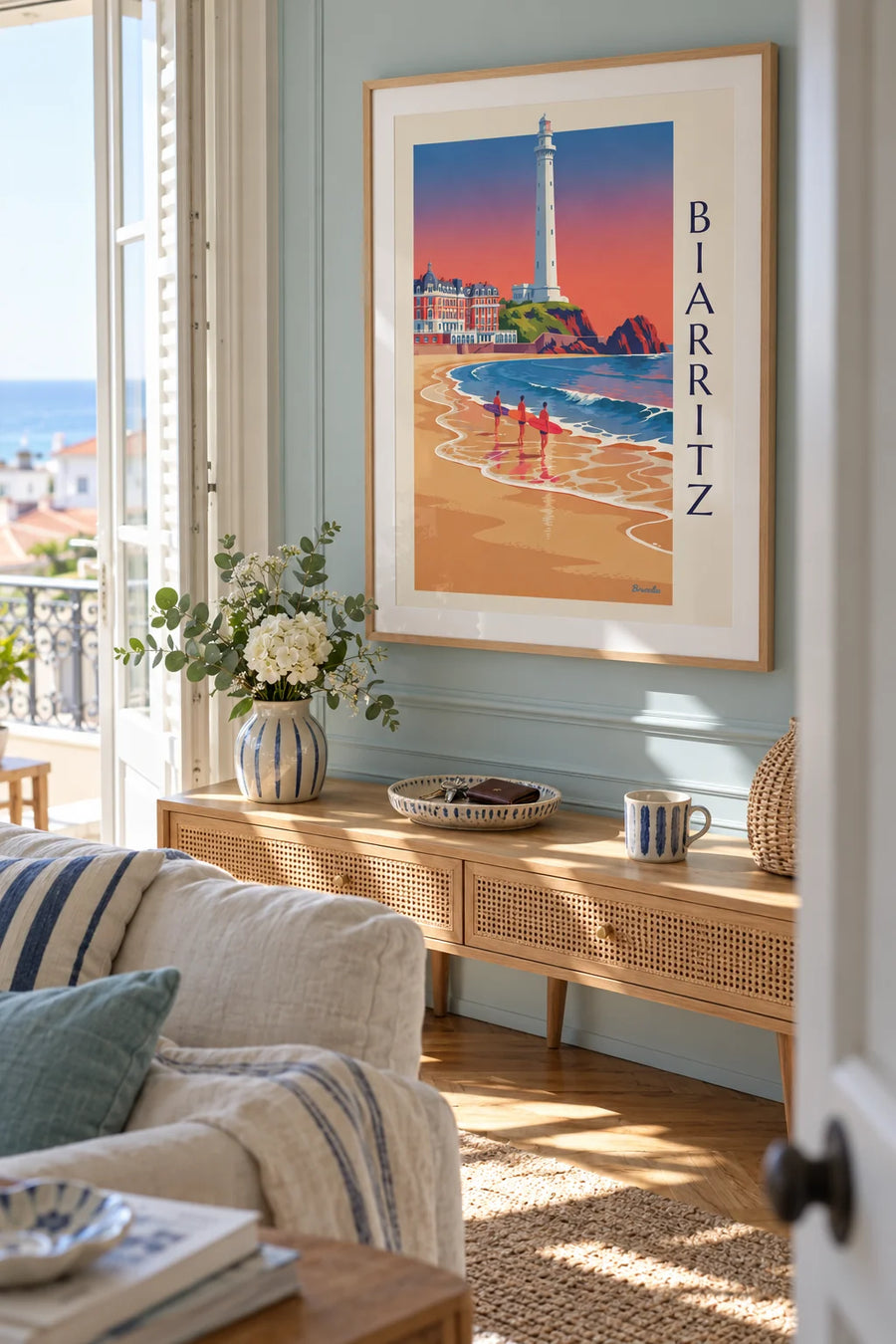 Poster surfers en longboards voor het Hôtel du Palais in Biarritz: ingelijst aan de muur