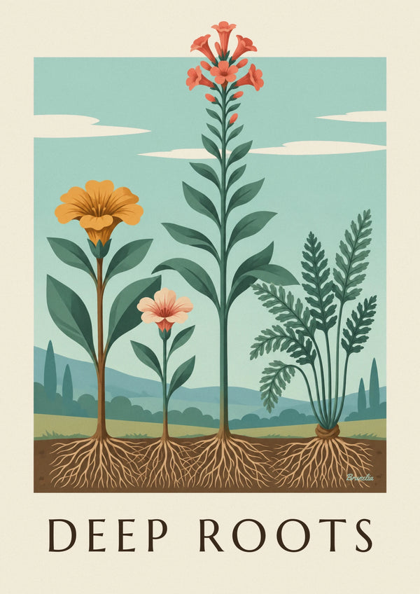 Botanical plate of plants and roots poster