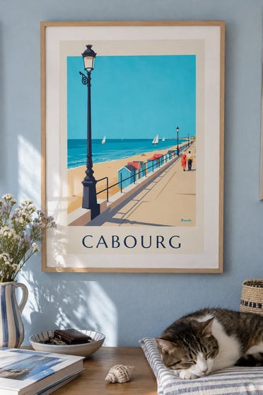Poster van de Promenade Marcel-Proust aan zee in Cabourg: ingelijst aan de muur