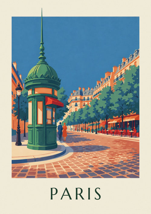 Poster krantenkiosk aan een Parijse boulevard: de hele poster