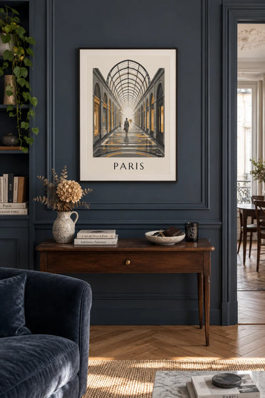 Poster Galerie Vivienne, overdekte passage met glazen dak in Parijs: ingelijst aan de muur
