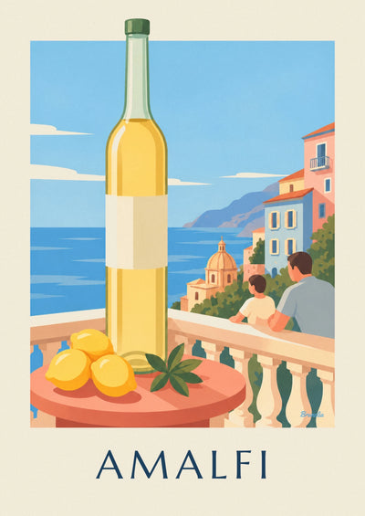 Limoncello bottle and lemons on the Amalfi Coast poster: the full poster