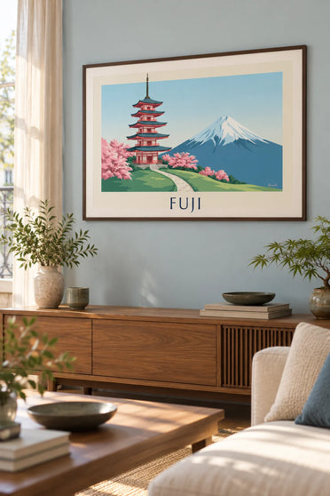 Poster Chureito-pagode met de berg Fuji en kersenbloesem : ingelijst aan de muur