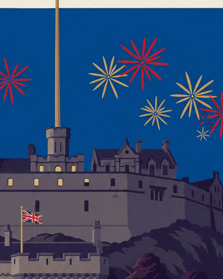 Edinburgh Castle and Military Tattoo at night poster: close-up detail