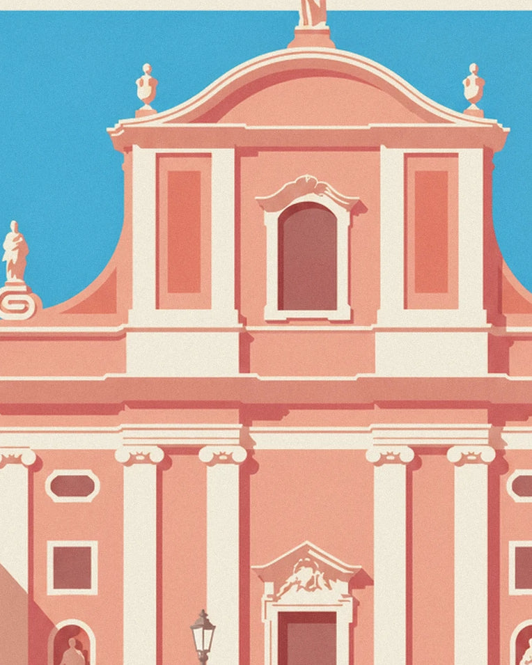 Pink Franciscan church of Ljubljana poster: close-up detail
