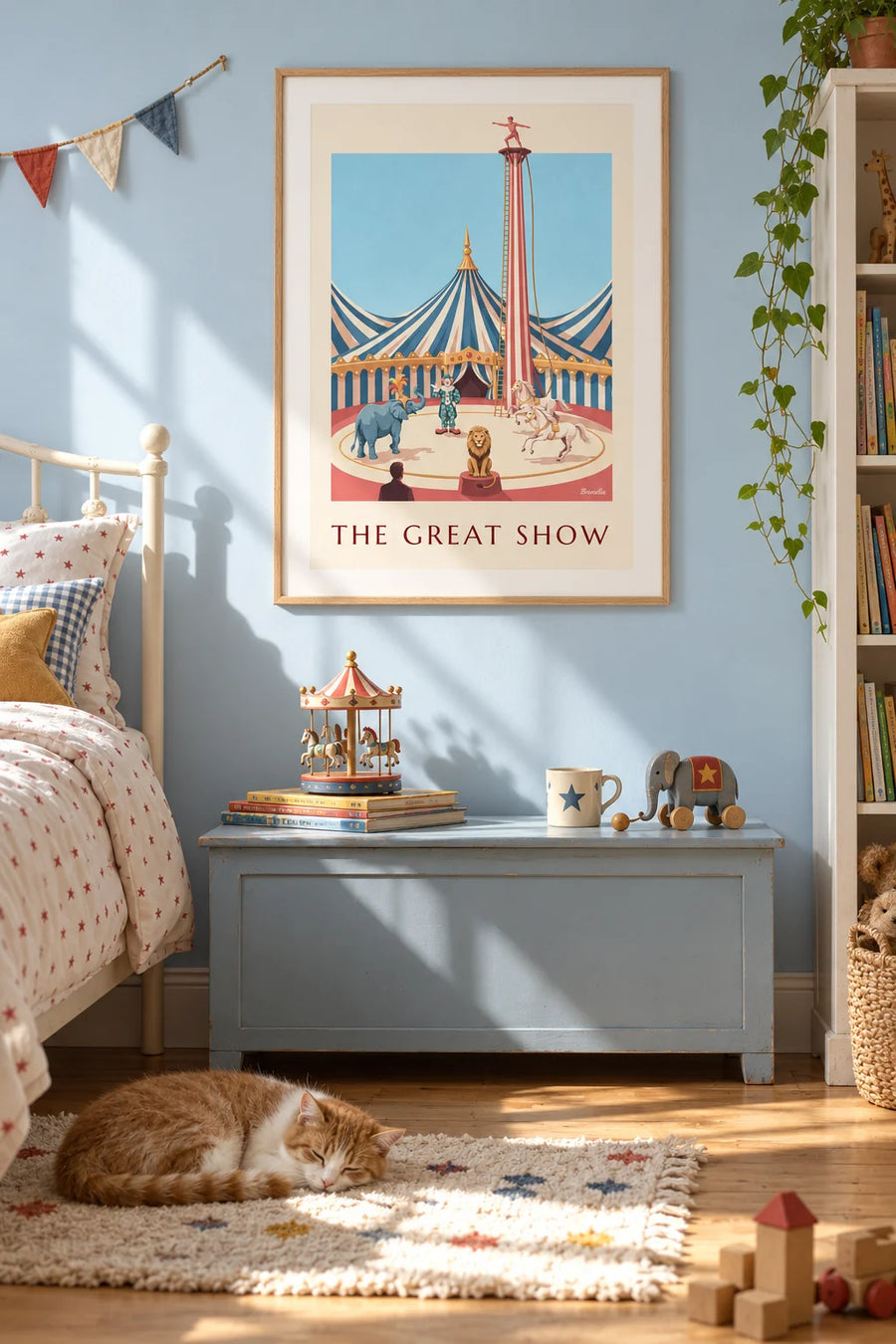 Affiche grand spectacle de cirque avec clown et animaux : encadrée au mur