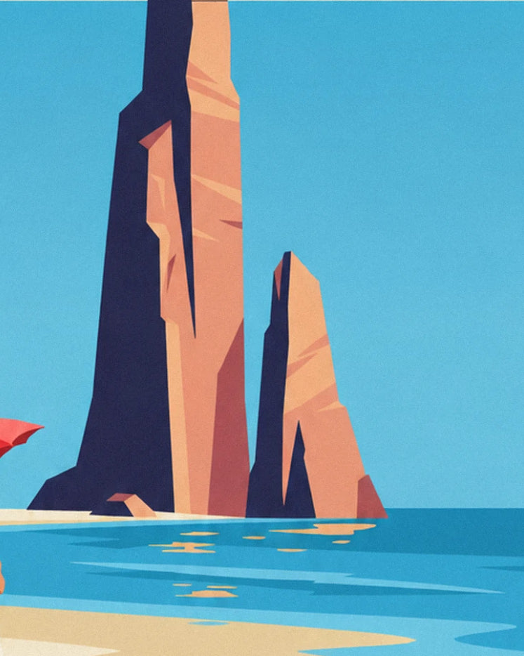 Les 2 aiguilles de roche ocre et sombre qui plongent dans la mer turquoise