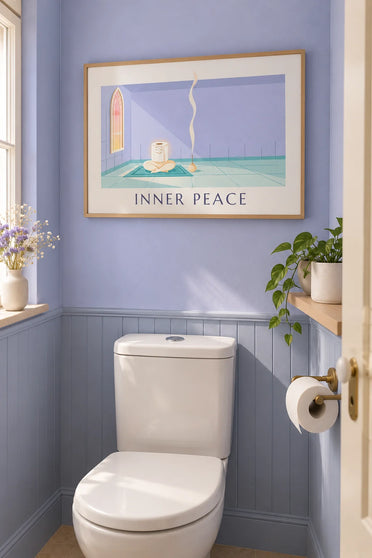 Affiche rouleau de papier toilette en méditation zen : encadrée au mur