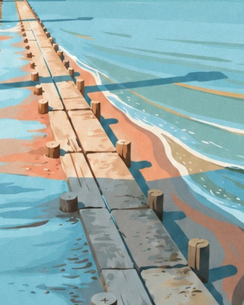 The chaussée du Gois lined with small posts, between turquoise water and orange sand