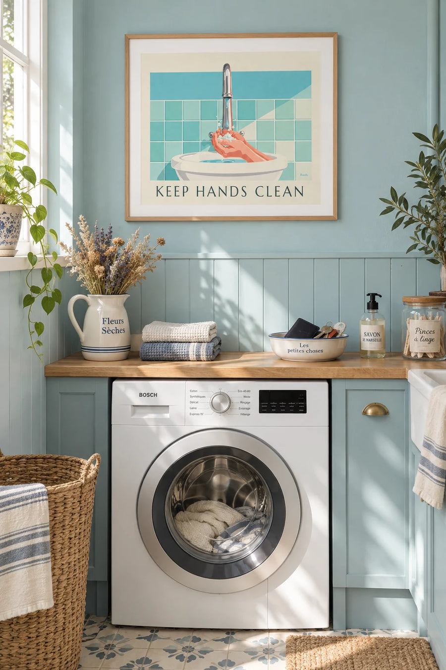 Keep hands clean poster for handwashing: framed on the wall