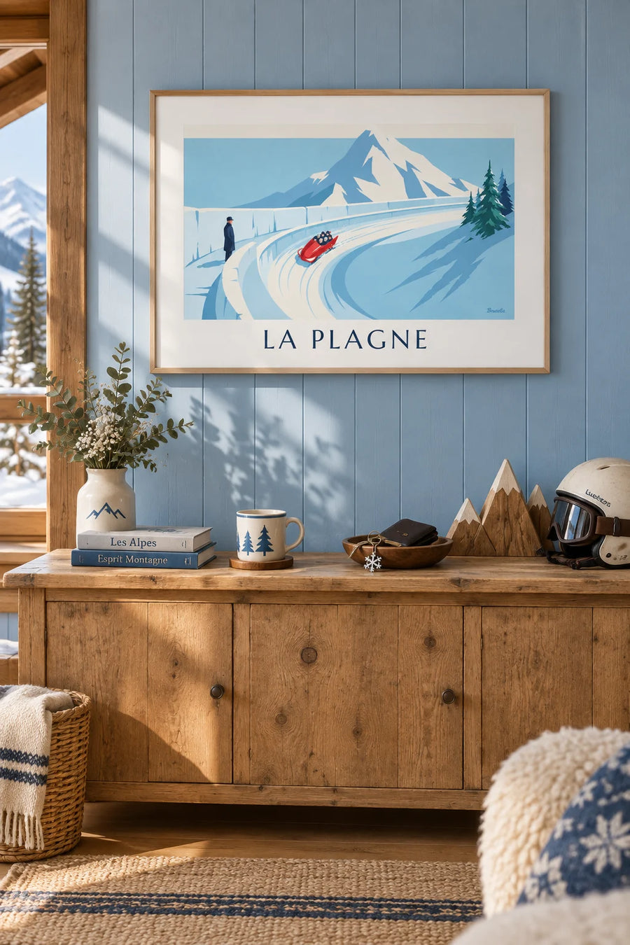 La Plagne Olympic bobsled track poster: framed on the wall