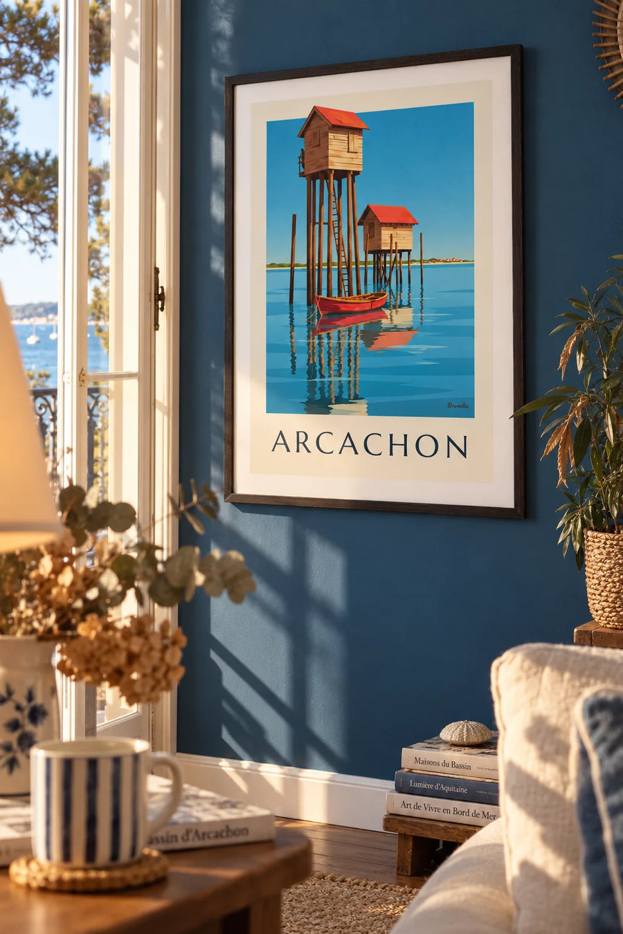 Poster of stilt houses on piles in the Arcachon Bay: framed on the wall