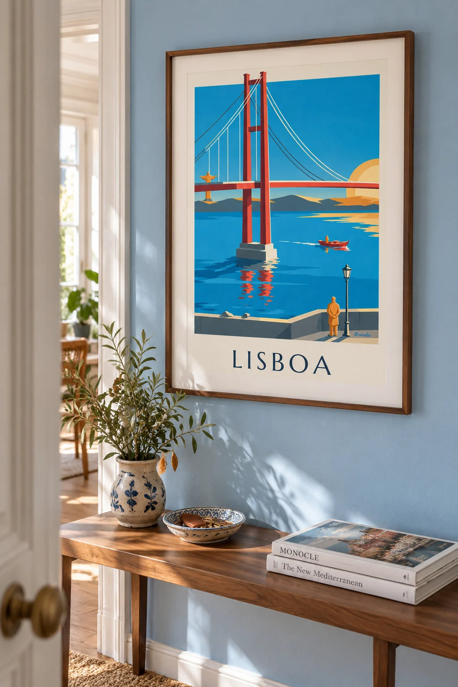 Affiche pont du 25-Avril sur le Tage à Lisbonne : encadrée au mur