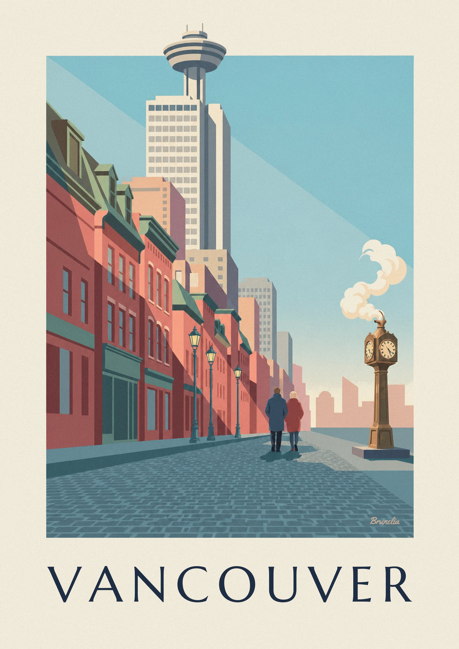 Poster stoomklok van Gastown in Vancouver