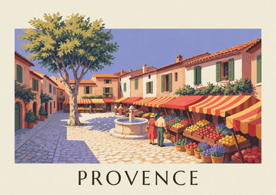 Poster Provençaalse markt met kraampjes vol groenten en fruit: de hele poster