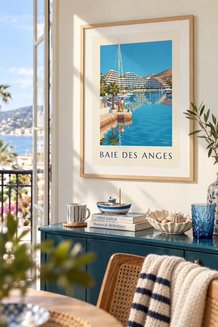 Poster jachthaven Baie des Anges in Villeneuve-Loubet: ingelijst aan de muur