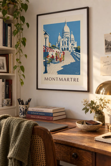 Poster schilders van de Place du Tertre en Sacré-Cœur op Montmartre: ingelijst aan de muur