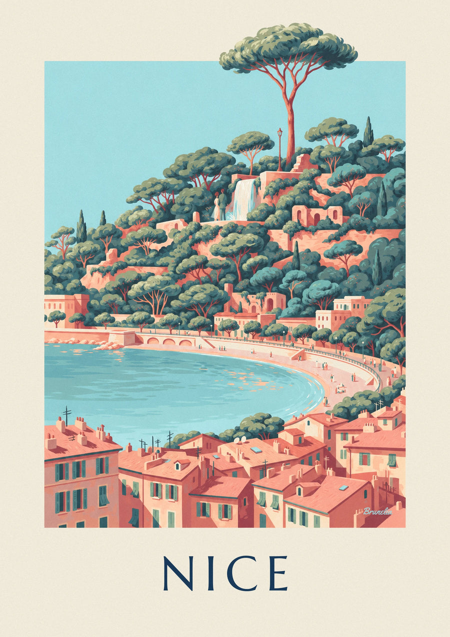 Poster waterval van de Colline du Château en Baie des Anges in Nice