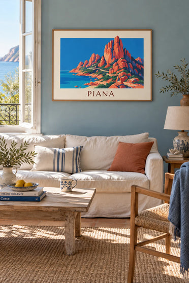 Poster of the Calanques de Piana in Corsica above the Gulf of Porto: framed on the wall