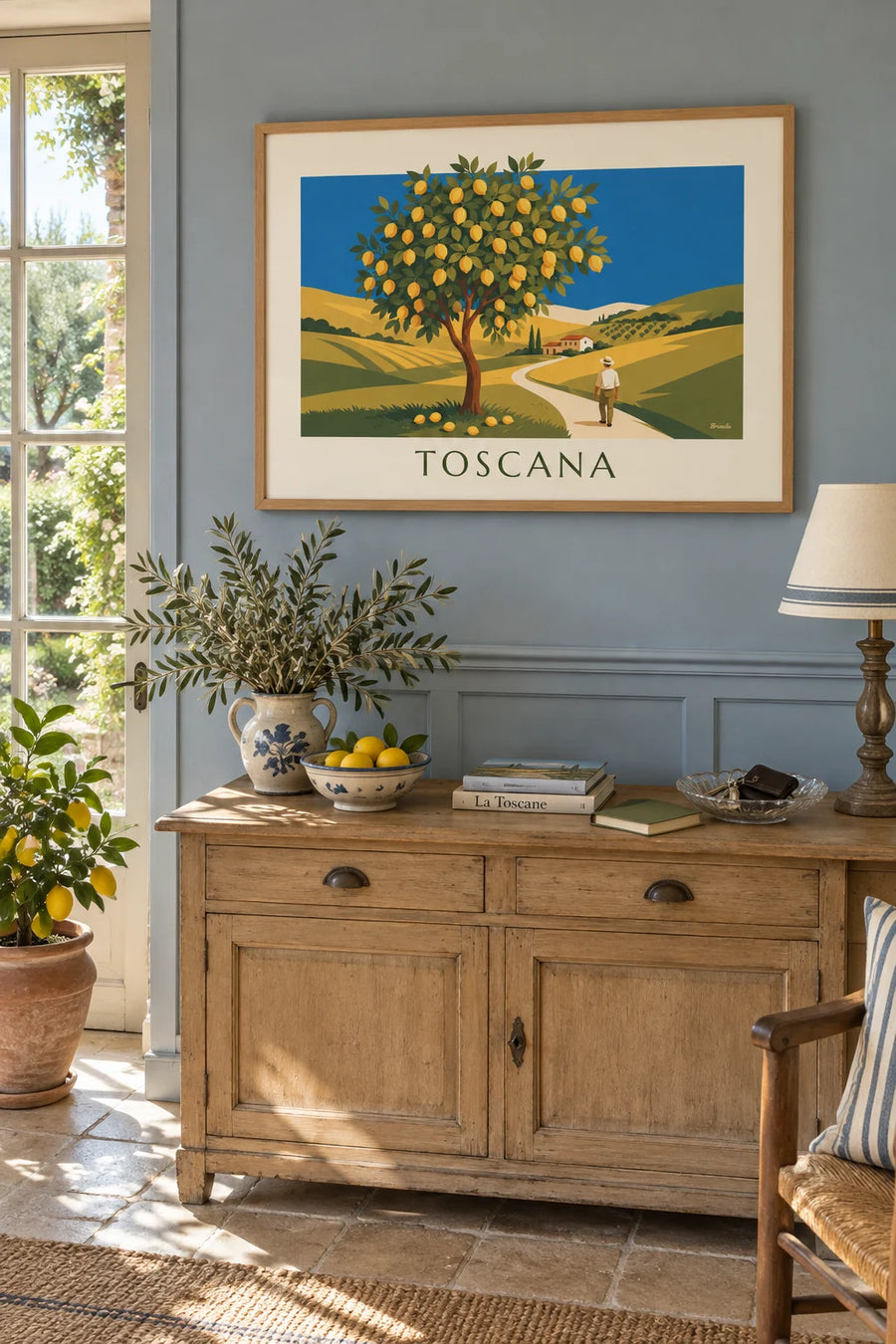 Affiche citronnier dans un jardin de Toscane sous le soleil : encadrée au mur