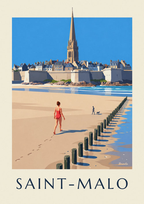 Affiche femme en maillot sur la plage du Sillon à Saint-Malo : l'affiche entière