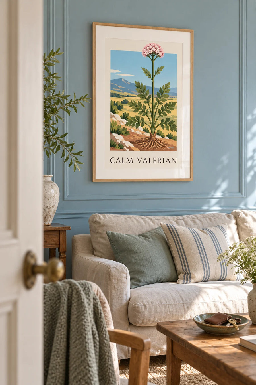 Poster echte valeriaan, geneeskrachtige plant: ingelijst aan de muur