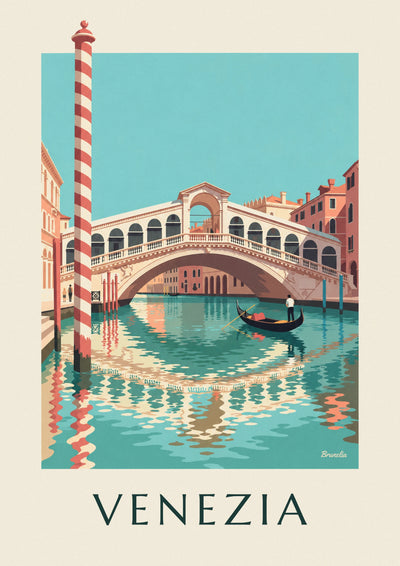 Poster Rialtobrug en gondel op het Canal Grande in Venetië: de hele poster
