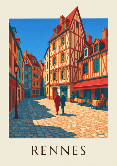 Place du Champ-Jacquet and its half-timbered houses in Rennes poster: the full poster