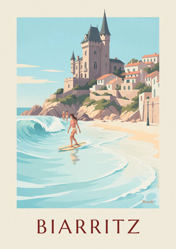 Poster longboardster bij de Côte des Basques in Biarritz