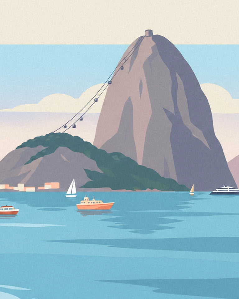 Poster koppel op het strand van Botafogo met de Suikerbroodberg in Rio: detail in close-up