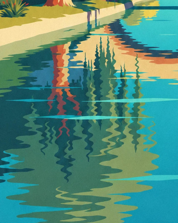 The rippling reflections of the willow and the bank in the turquoise river water