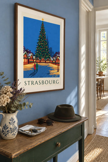 Affiche marché de Noël de Strasbourg place Kléber : encadrée au mur