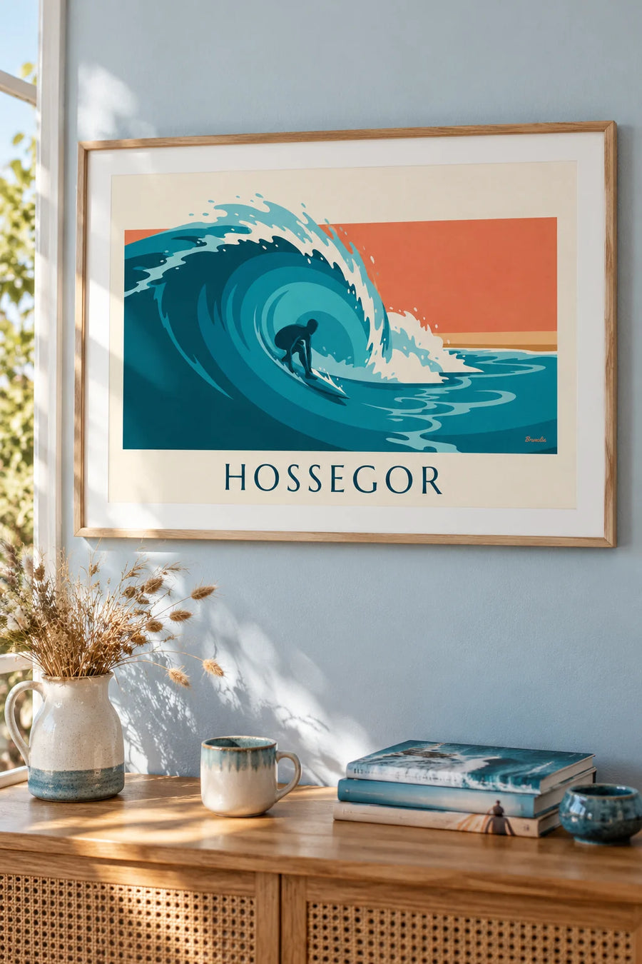 Poster of a surfer in the barrel of a wave in Hossegor: framed on the wall