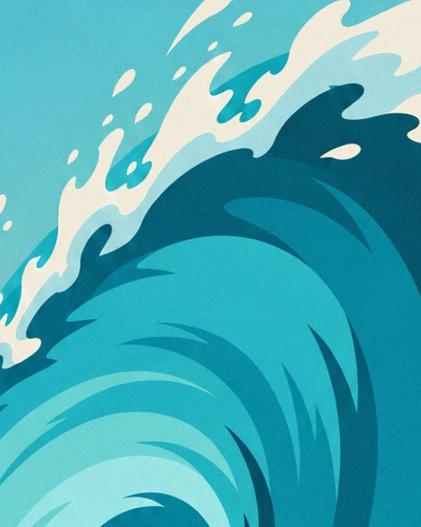 The lip of the breaking wave, with cream spray over the blue-green water