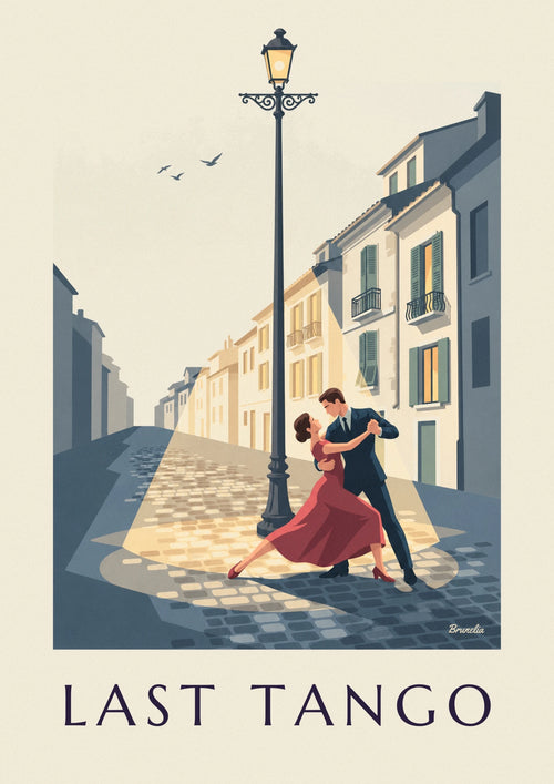 Affiche couple dansant le tango sous un réverbère : l'affiche entière