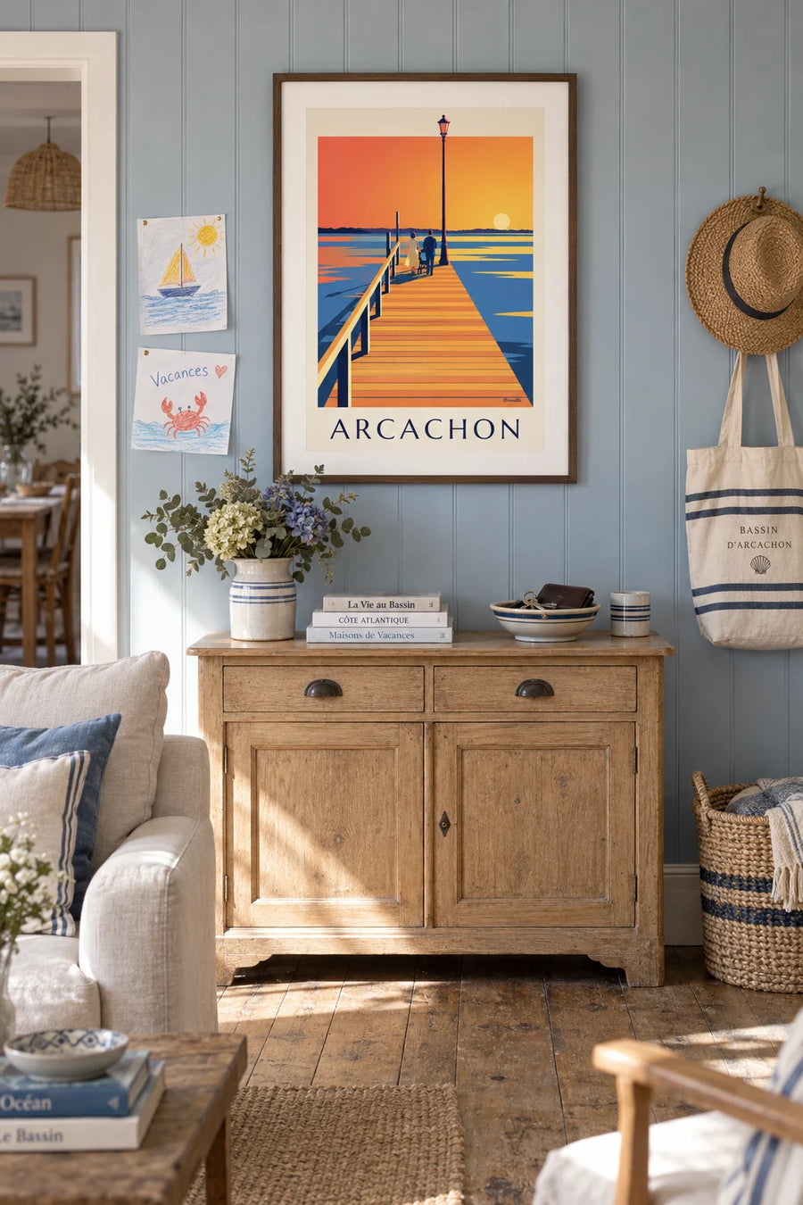 Poster of Arcachon’s Jetée Thiers at sunset: framed on the wall