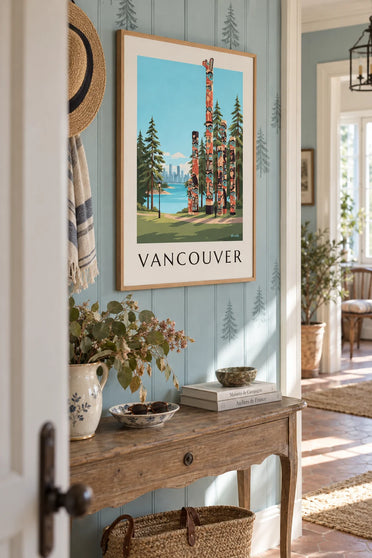 Poster totempalen van Stanley Park in Vancouver: ingelijst aan de muur